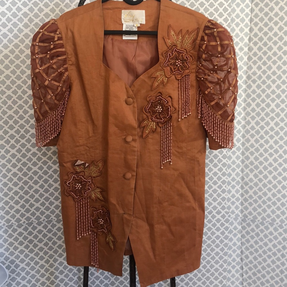 Vintage Nina Austin beaded embroidered linen top